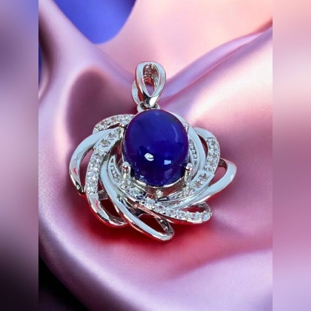 925 Sterling Silver Pendant With Natural Lapis Lazuli 9x7mm Gemstone